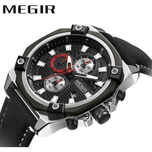 MEGIR Mens Fashion Leather Strap Quartz Wrist Watch Casual Sports Watches Men Luxury Waterproof Analog Clock Relogio Masculino