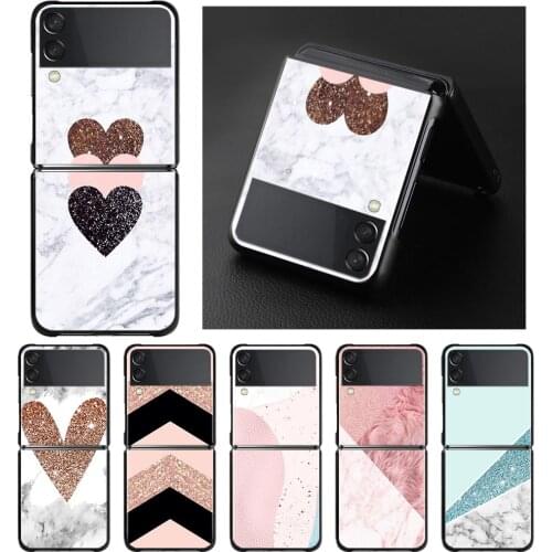 Black Phone Case For Samsung Galaxy Z Flip3 5G Z Flip Hard PC Cover Smartphone Rose Gold Pink Glitter