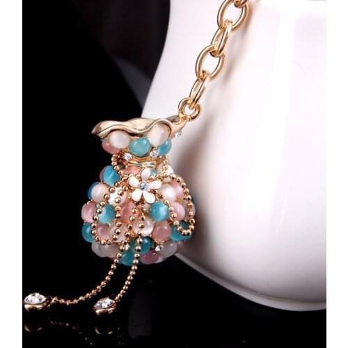 Chinese Lucky Purse Opal Crystal Keychain Women Cats Eye Blessing Bag Trinket Wallet Keyring Car Jewelry Valentines Day Gift