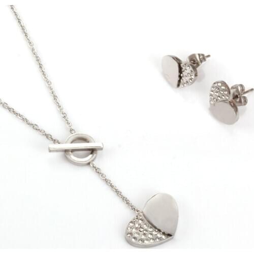 OUFEI Heart Necklace Set Pendant Stainless Steel Jewelry For Women Stud Earrings Set Fashion Jewelry Sets Woman Accesories