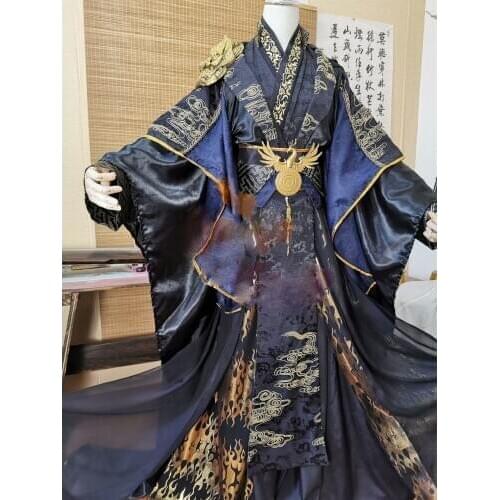 Ta Xian Jun Black Costume Hanfu Cos Chang Geng Original Emperopr cosplay Hanfu Embroidery with Shoulder Lion Armour Male Hanfu