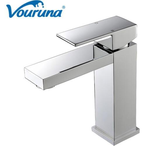 Square Style Basin Faucet One Hole Classic Bathroom Faucet Basin Mixer Tap Single Lever Solid Brass Chrome