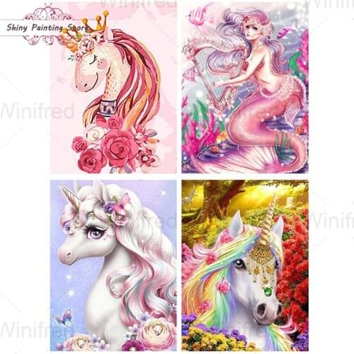 Cartoon Unicorn Diamond Painting 5D DIY Full Diamond Pink Magic Unicorn Mermaid Diamond Embroidery Mosaic Art Bedroom Decoration