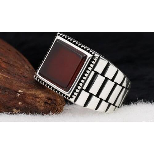 Silva 925 Sterling Silver Ring for Men Agate Aqeeq Stone S925 silver fashion Jewelry Gift Mens Rings All sizes