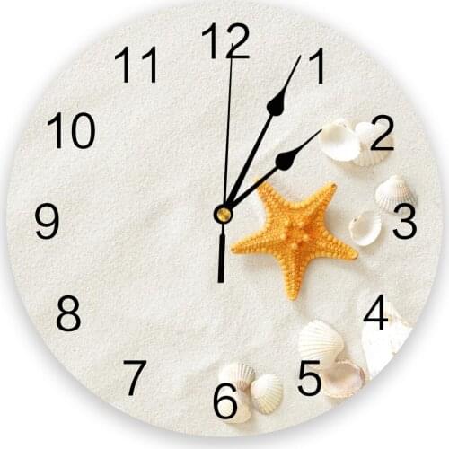 Seashells Conch Starfish Beach Sand Creative Wall Clock For Home Office Decoration Living Room Bedroom Kids Room Hanging Watch