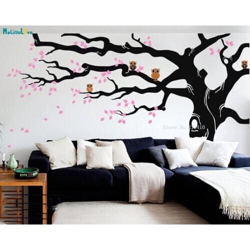 Large Size Tree Wall Decals Home Decor Nursery Trunk With Owls On Branches Vinyl Self-adhesive Cool Art Murals YT3614