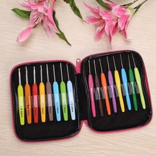 New 16pcs Colored Crochet Hooks Yarn Aluminum Knitting Needles Set Tool Kit with Box