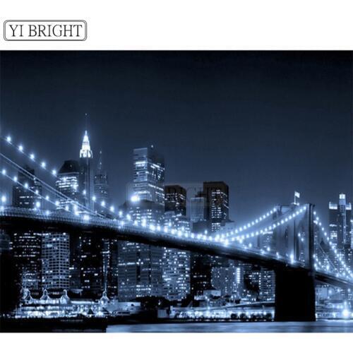 New York Brooklyn Bridge Night Landscape Image 3D DIY Diamond Painting Mosaic Cross Stitch Full Drill Embroidery Home Decor