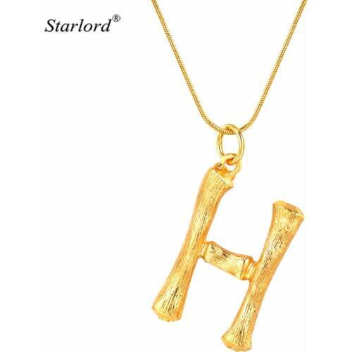 Bamboo Letter Necklace Snake Chain Gold Alphabet Jewelry Chunky Big Initial H Letter Statement Personalized Gift P9081