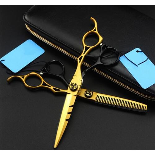 Professional japan 6 inch gold Hollow hair scissors set salon cutting barber makas haircut thinning shears hairdressing scissors