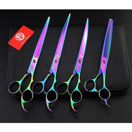 8.0 inch Professional Pet Dog Grooming Scissors Set Straight Curved Thinning Shears Animals Hair Cutting Tools Kit