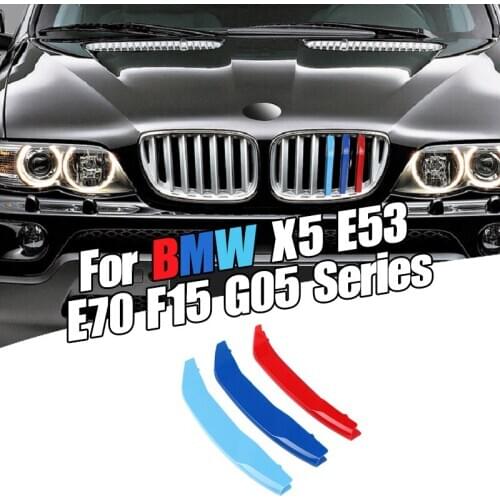 Dropship 3pcs Car 3D M Styling Front Grille Trim Bumper Cover Strip Strips Stickers Cover for BMW X5 Series E53 2004-2007