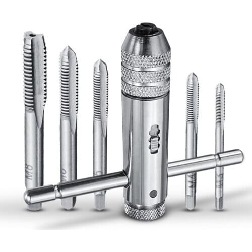 1Set Adjustable M3-M8 T-Handle Ratchet Tap Wrench Machinist Tool Reversion With 1PCS Screw Tap
