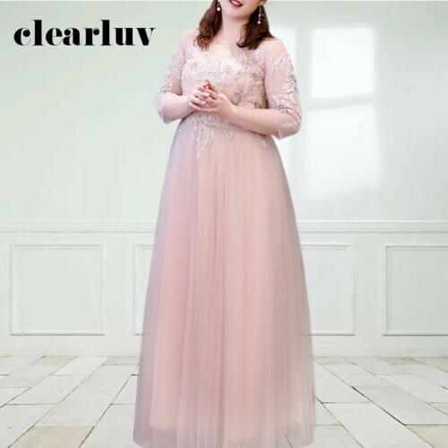 Pink A-Line Robe De Soiree DR1111 Appliques Beading Evening Dress Embroidery Women Party Dresses O-Neck Floor-Length Formal Gown