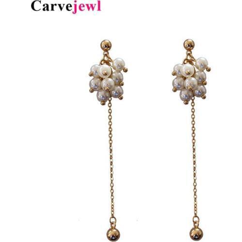 Carvejewl Trendy Elegant Created simulated pearl cluster long earrings faceted acrylic beads Korean vogue earring women jewelry