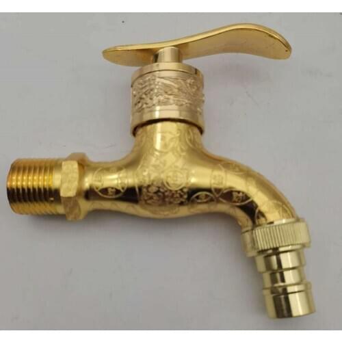 G1/2" Faucet Vintage Washing Machine Faucet Carved Copper Alloy Antique Faucet Decoration Kitchen Bathroom Basin Faucet