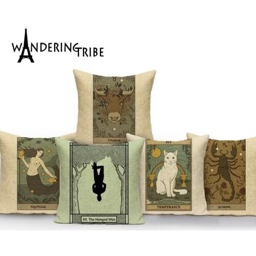 Tarot Polyester Picture Cushion Cover Decoration Jungle Abstract Retro Pillows Case Print Animal Cushions Covers 45*45Cm Kissen