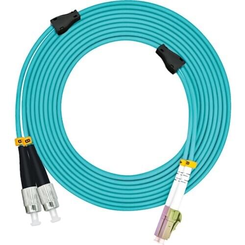 Indoor Armored 20 Meters LC to FC Duplex 10 Gigabit 50/125 Multi-mode Fiber Optical Cable OM3 Aqua 10GB LC-FC Patch Cord Jumper