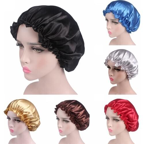 Hair Satin Bonnet For Sleeping Shower Cap Silk Bonnet Bonnet Femme Women Night Sleep Cap Head Cover Flower Elastic Band