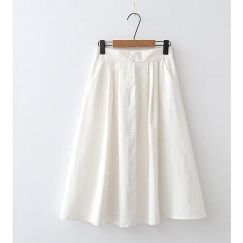 2021 Women Summer White Cotton Skirt Saia Casual Solid High Waist A-Line Elegant Chic Office Ladies Midi Skirts Faldas Jupe