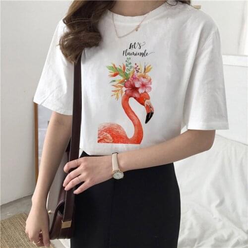 Women T-shirts Summer harajuku Cartoon Flamingo Watercolor Print Ladies tshirt Fashion Short sleeve Casual tee shirt femme 2021