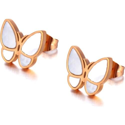 Rose Gold Plated Stainless Steel Butterfly Animal Earrings Jewelry Fashion CZ Crystal Shell Earrings For Women E20170