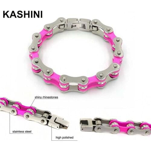 Ladies Bicycle Chain Bracelet Pink Titanium Steel Bracelet 316L Stainless Steel Crystal Bracelet Jewelry Motorcycle Chain Bracel