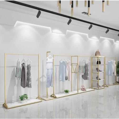 Gold clothing store display rack floor hanging rack childrens clothing store shelf womens clothing store decoration design