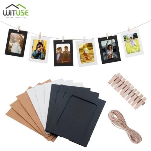 10Pcs DIY Kraft Paper Photo Frame 3-6 inch Hanging Wall Photos Picture Frame Kraft Paper With Clips Rope For home decor Craft