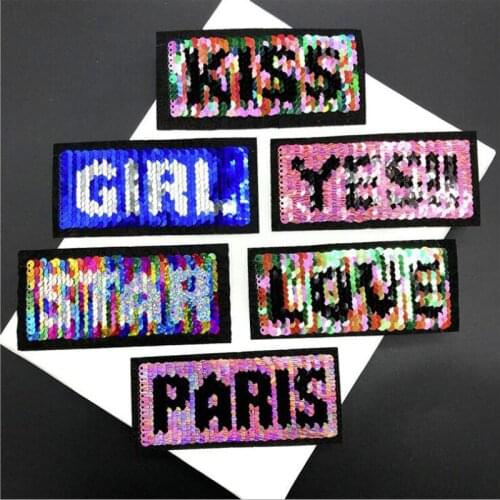 20pcs parches Letter Glitter Patches For Clothing Iron On Reversible Sequined Patch Appliques Garment Jeans Jacket Patchwork