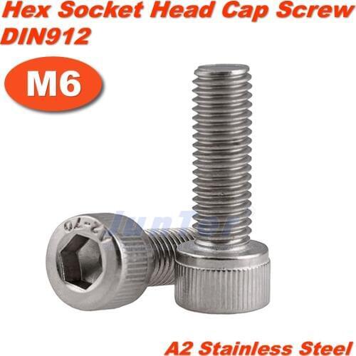 20pcs/lot M6(6mm) A2 Stainless Steel Allen Blots Hex Socket Head Cap All Thread Screws Metric DIN912