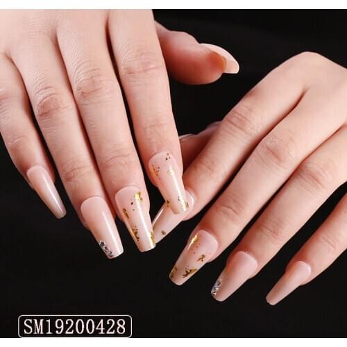 24 False Nails Full Coverage Ballet Nail Skin Tone Aluminum Foil Gold Trapezoidal Color Diamond Jewelry Wear-resistant Nail Tips