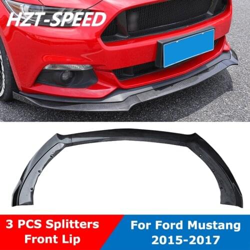 3 Pcs Splitters ABS Carbon Fiber Texture Black Car Front Bumper Spoiler Lip Chin For Ford Mustang 2015-2017