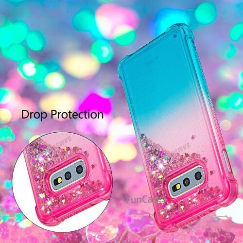 3 in 1 Glitter 3D Bling Sparkle Flowing Quicksand Liquid Transparent Shockproof TPU Cover For Samsung Galaxy S10e S10 Lite Case