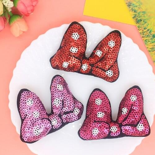 5Pcs/lot Fashion Sequins Bowknot Patches Shiny Cartoon Sequins Bow Padded Appliques Childrens Headwear Clothing Decorations