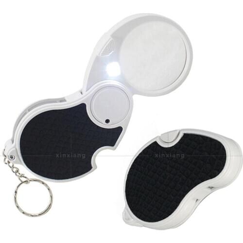 5x LED Light Handle Folding Lighting Elderly Handheld Reading Magnifying Glass with Key Chain Non-Slip Rubber Case