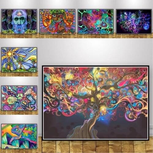 Abstract Trippy Mushroom Blacklight Psychedelic Diamond Painting Cross Stitch 5D DIY Rhinestone Diamond Embroidery Home Decor