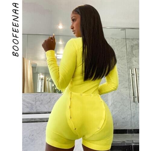 BOOFEENAA Solid Butt Flap Onesies for Adults Women Bodycon Jumpsuit Fleece Plush Romper Pajamas Sexy One Piece Outfits C68-CE22