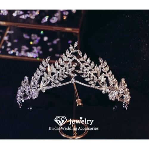 CC Bridal Crown Women Wedding Accessories Engagement Hair Ornaments Leaf Shape Tiaras and Crowns Romantic Headwear Hairband HS28