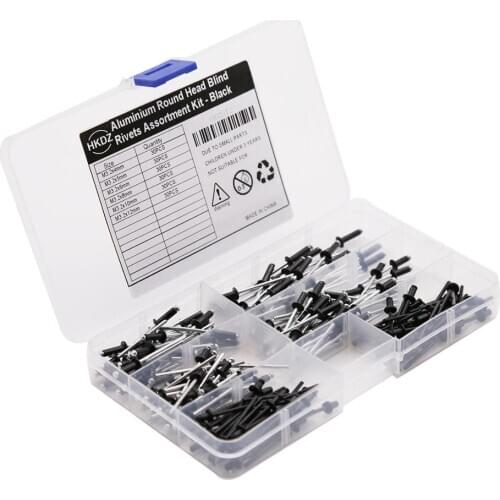 180Pcs M3.2 Black Round Head Aluminium Blind Rivets Length 4-12mm Pop Rivets Assortment Kit