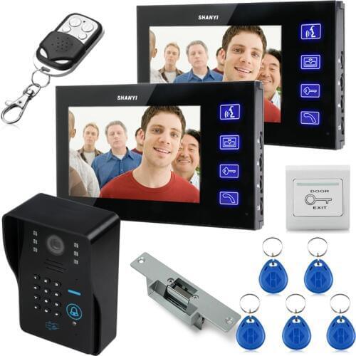 ENNIO T7" LCD Video Door Phone bells Intercom Keyfobs IR Camera Code Keypad Remote+Switch + Electric Strike lock 1V2