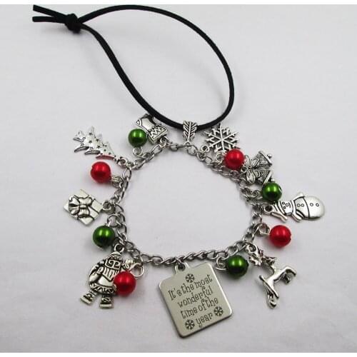 Its the most wonderful time of the year christmas theme leather stainless steel chain rearview mirror christmas tree decoration