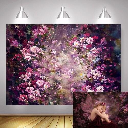 Purple Floral Newborn Photography Backdrop for Photo Shoot Cartoon Fairy Magic Forest Baby Birthday Photo Background Photocall
