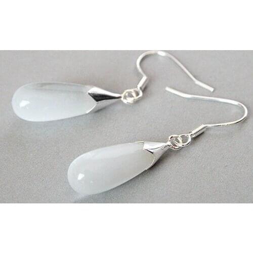 Hot Girls Shop New Pair White Drop Opal &925 Sterling Silver Dangle Earrings