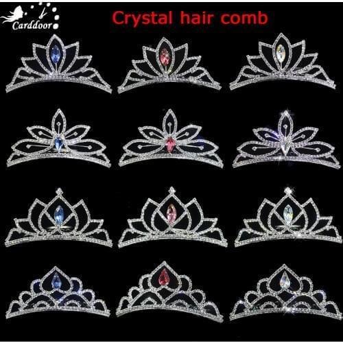 Carddoor Sparkling 3 colors Crystal Hair Combs Bridal Crowns For Women Girls Rhinestone Wedding Tiara Fashion Hair Jewelry Gift