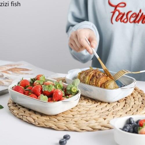 Gold Stroke Ceramic Fruit Plates Imitate Marble Porcelain Food Dishes Dessert Dish Hotel Serving Trays Tabletop Plate Cake Stand