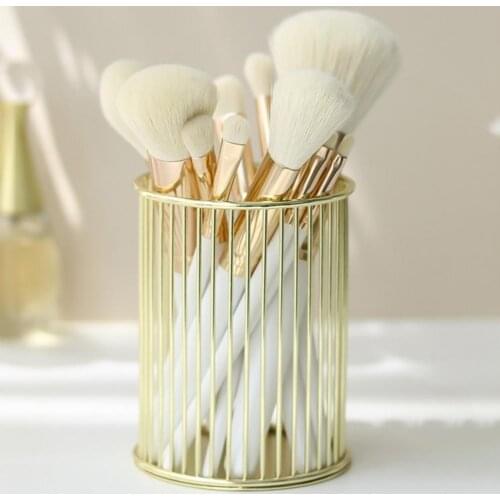 Cosmetics Makeup Brushes Storage Box Makeup Holder Portable Metal Lipstick Brush Pen Holder Desktop Organizer Round Pen Storage