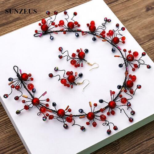 Red Bridal Party Headbands Fashion Hand-made Pearls Crystal Bride Head Chain Wedding Head Band SQ320