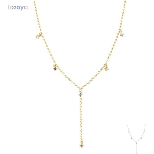 Lozoya 925 Sterling Silver Sage Choker Necklace Luxury Fine Jewelry Fox Five Zircon CZ 40mm Long Chain WeddingFox Five Zircon