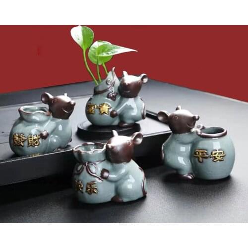 Cute Mouse Flowerpot Decoration Purple Sand Soil Flower Planter Flowerpot Crafts Office Home Gifts Ceramic Ornaments Pots Plants